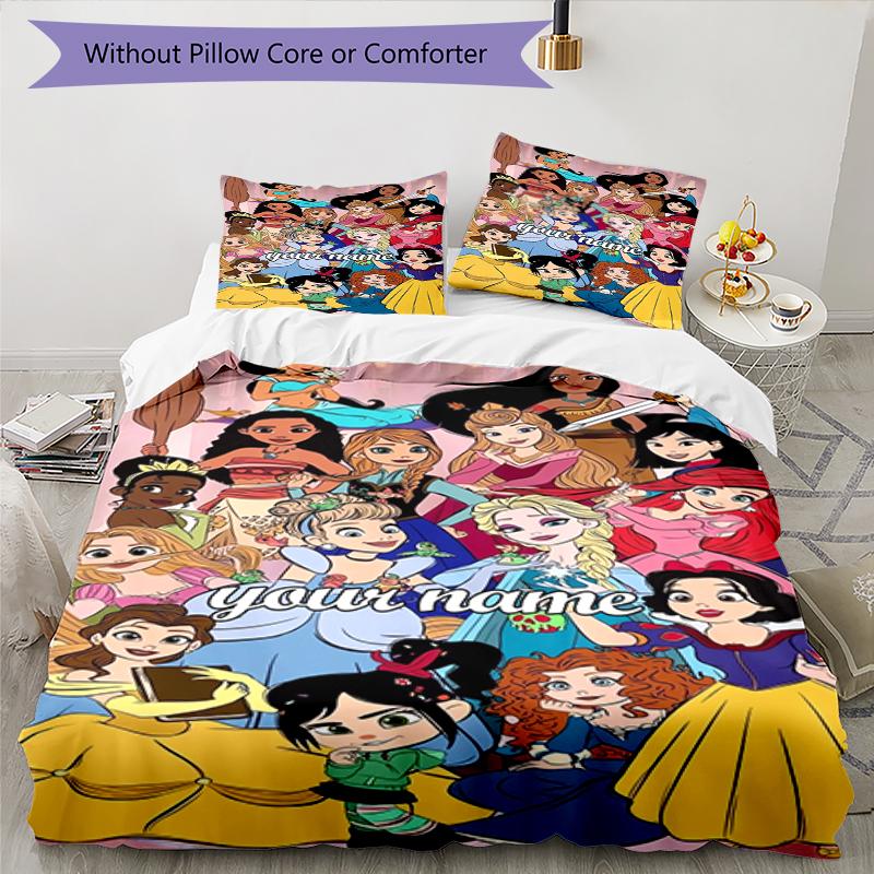 3pcs Custom Name Princess Bedding Set Duvet Cover Closure Includes 1 Duvet Cover & 2 Pillowcases, Soft and Comfortable for All Seasons.