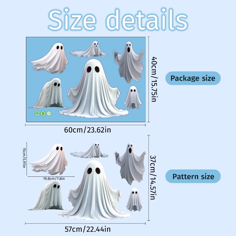 Хэллоуин Белый Призрак Наклейка на Окно Ужас Тематическое Украшение для Вечеринки Стекло Электростатическая Наклейка Праздничные Принадлежности Наклейки для Вечеринки