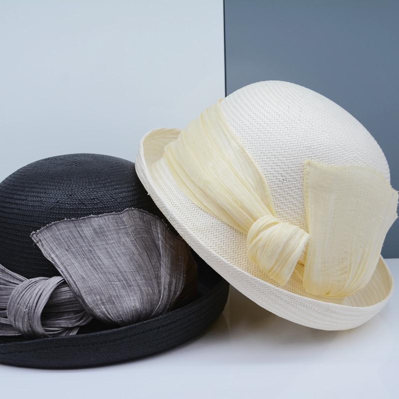 Высококачественная соломенная шляпа из натурального шелка и конопли, изысканная элегантная пляжная шляпа с закатанными полями, модная универсальная складная женская шляпа от солнца