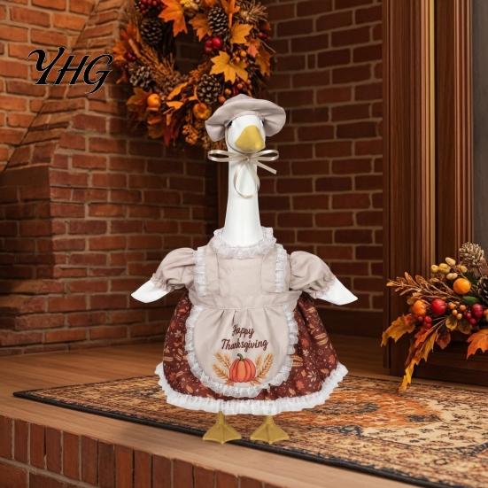 Polyester Goose Outfits for Thanksgiving Porch 23" Statue, Fall Maple Leaf Autumn Decor Courtyard Geese Pumpkin Clothes, Costume Yard Patio