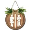 Rustic Wreath Wooden Sign Wall Decor Round Board Signs Laundry Door Hanging Bathroom Sign Unisex Toilet Decor Funny