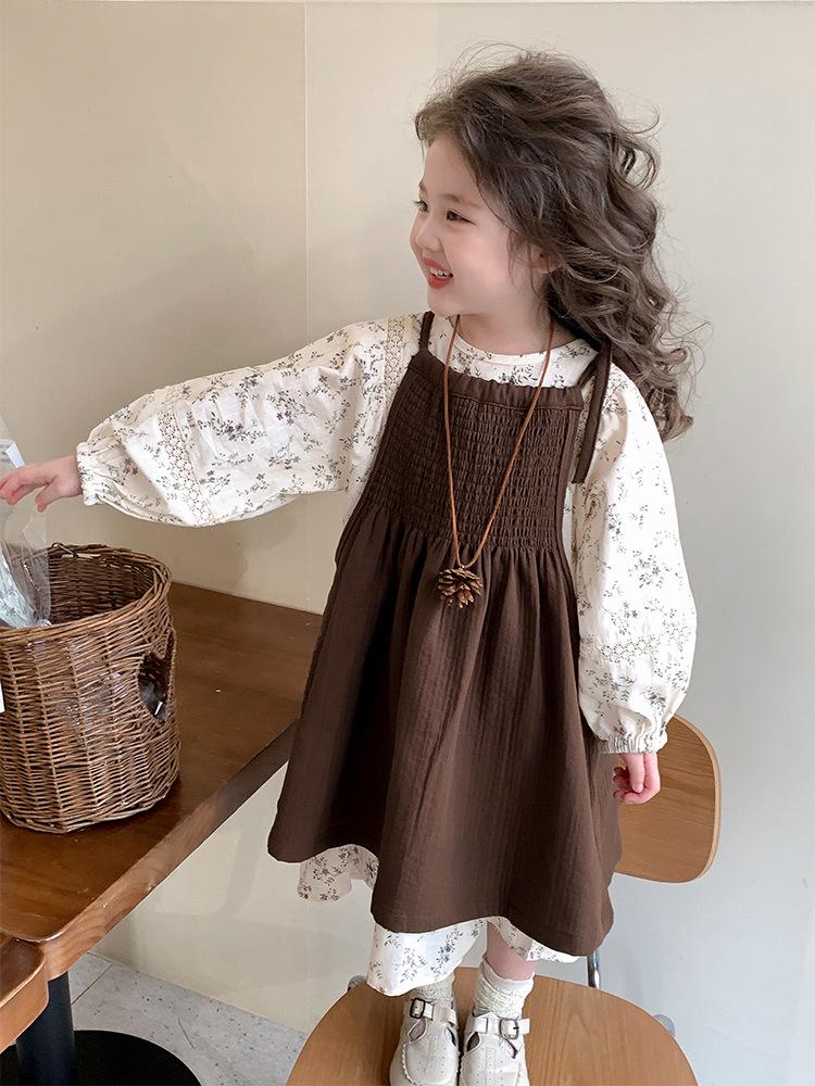 Комплект платья принцессы с цветочным принтом для девочек на весну и осень 2025 года