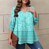 Women's Plus Size Fashion Printed Casual Pleated Round Neck Long Sleeve Top