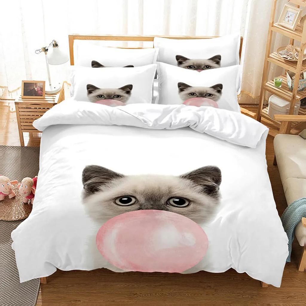 3D Кот Милый Котенок Узор Пододеяльник Кот Детская Спальня Украшения Кот Постельное белье Комплект для Женщин Девочек Мальчиков Подарки с Молнией 3 шт.