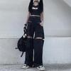 Techwear Готические черные брюки-карго Женская уличная одежда с вырезами в стиле панк Широкие брюки с карманами большого размера для женщин Хип-хоп