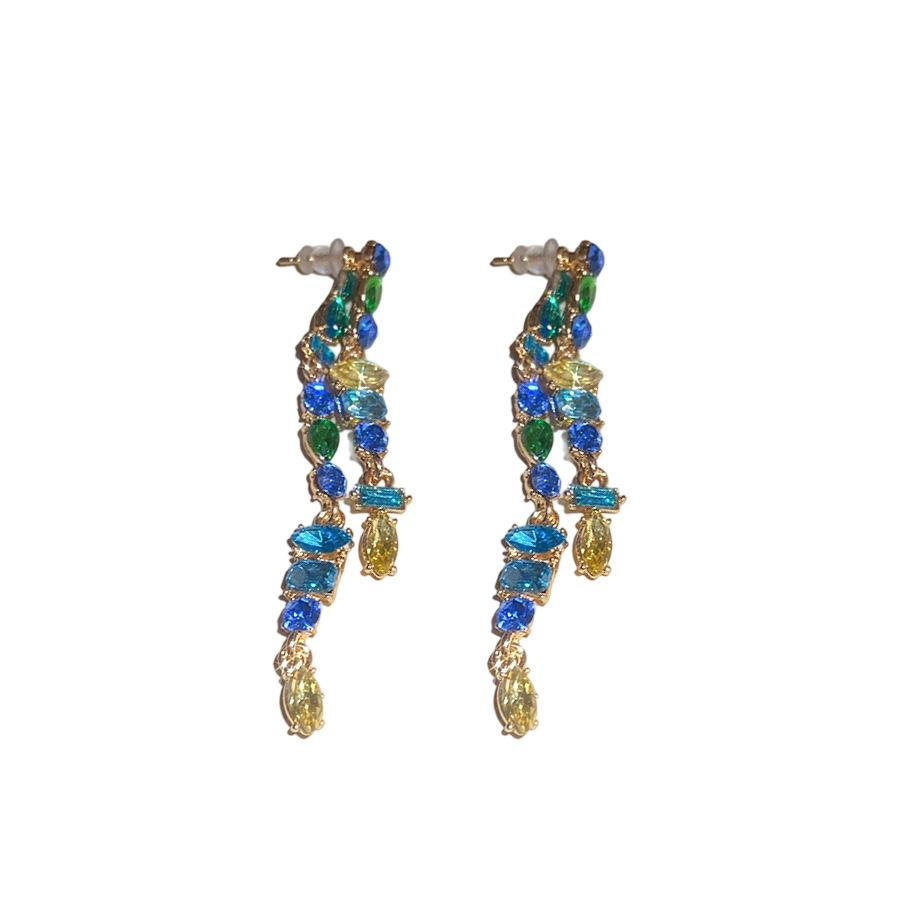 Silver needle zircon oval fringed earrings light luxury high-end stud earrings European and American personality trend exquisite earrings