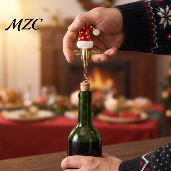 Christmas Kitchen Gadget Zinc Alloy Wine Bottle Opener, Enamel Hat/Gift/Bear/Dachshund Design, Ergonomic Gift for Lovers Double Wing Handle Corkscrew,
