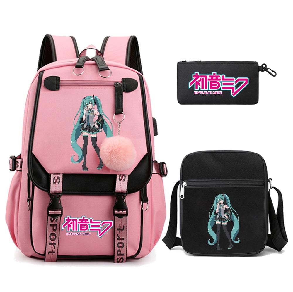 3 шт./комплект Аниме Мультяшный Рюкзак с принтом Hatsune Miku и Сумка через плечо для Подростка Студента Девочки Мальчика Большой Вместимости Водонепроницаемый Ранец Mochila