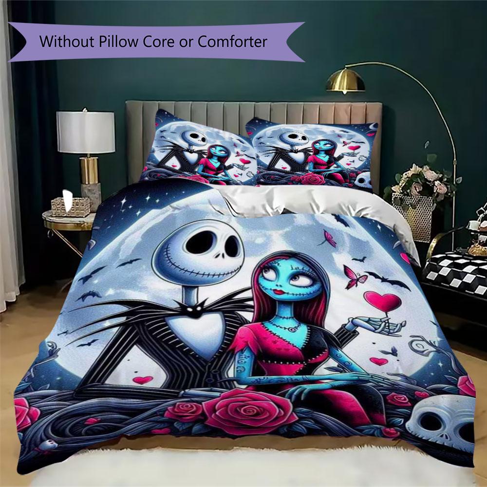 Christmas Jack Skull Prints bedding, duvet cover and pillowcases, birthday gift (1 duvet cover + 2 pillowcases, pillow insert not included)JM009