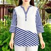 Женская повседневная блузка с V-образным вырезом, полосатой вставкой, рукавами 3/4 и свободным кроем