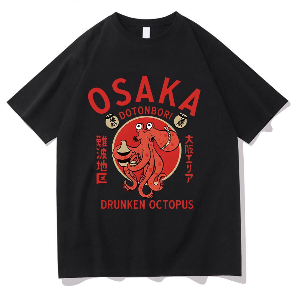 Osaka Dotonbori Drunken Octopus T-shirts Japanese Food Funny Cotton Tee-shirts Summer Fanshion Women Men Tops Vintage Aesthetic Tees