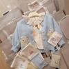 2024 Autumn Korean Style Girls' Rabbit Knit Cardigan & Sweater Set