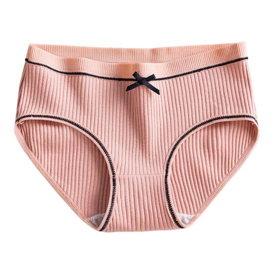 Women Panties Thread Bow Decor Mid Waist Elastic Cotton Underpants Seamless Max