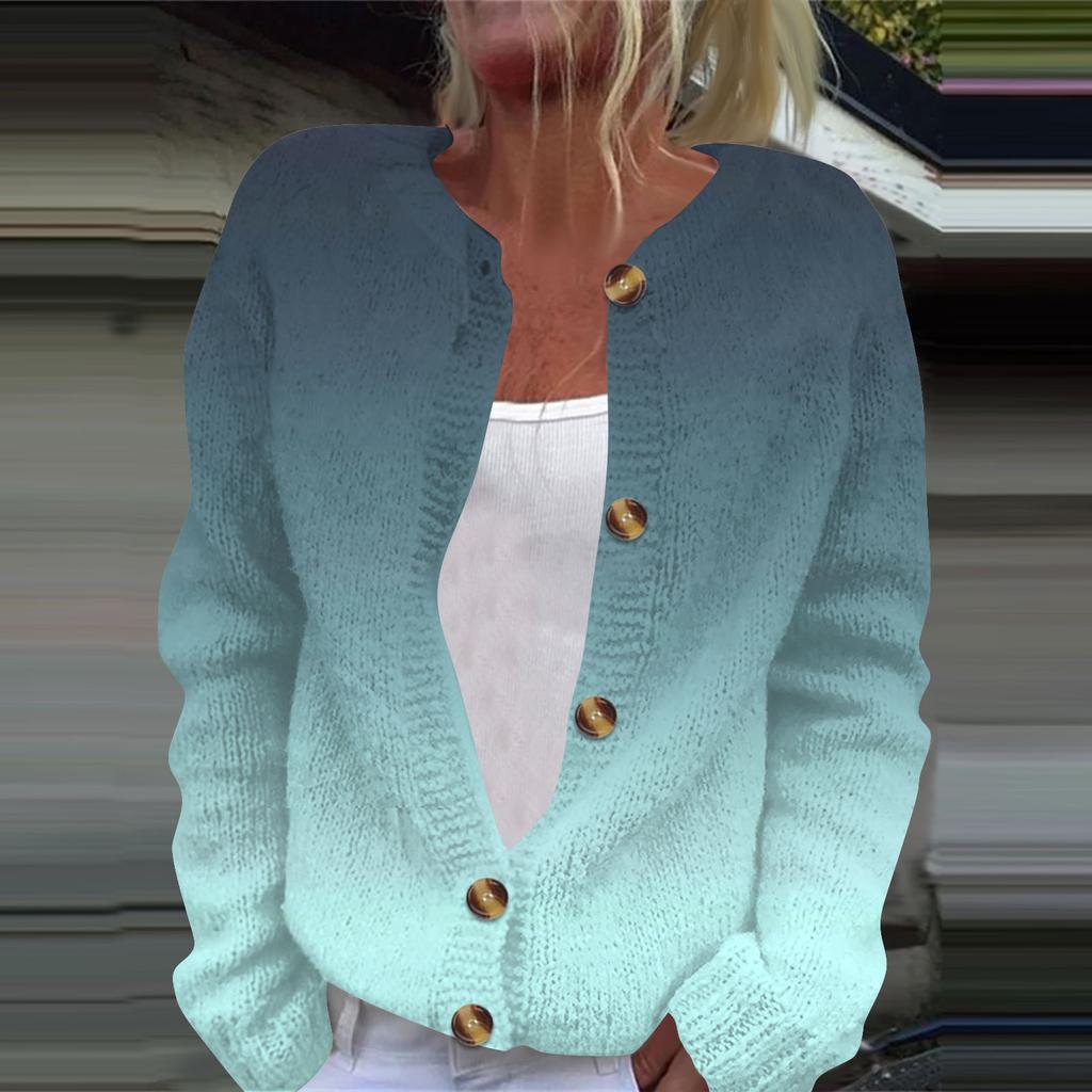 Женская модная принтованная куртка с длинным рукавом и вязанным кардиганом на пуговицах