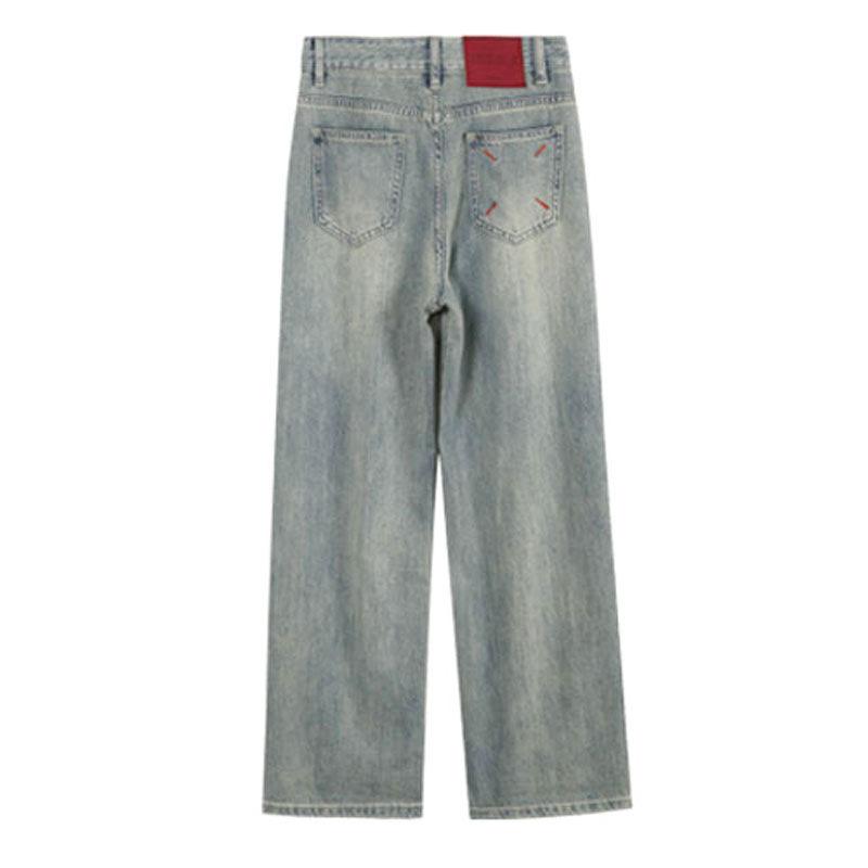 Стирка джинсы женские весна и осень 2025 новые с высокой талией и тонкими задними карманами вышитые широкие брюки прямые брюки