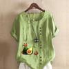 Женская модная футболка с коротким рукавом и круглым вырезом, повседневная хлопковая льняная рубашка с рисунком, свободная летняя блузка с милым рисунком авокадо для отдыха, топы