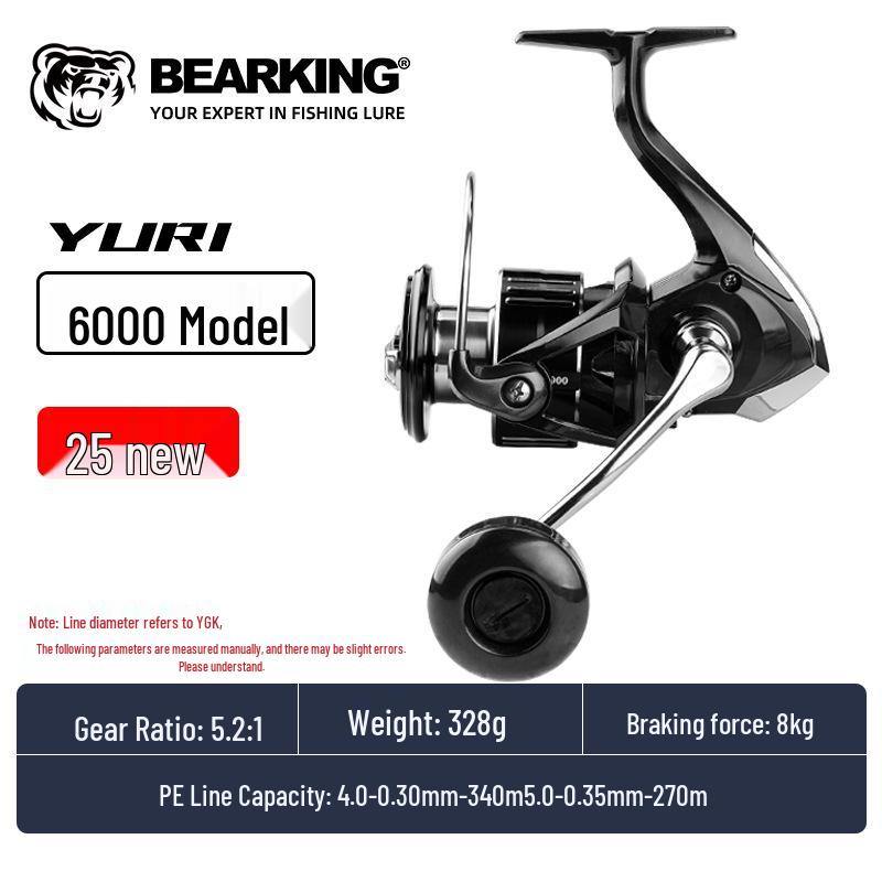 Рыболовная катушка Bear King Yuri Carbon с двойной рукояткой и мелкой шпулей под углом для микроприманок и общего назначения.