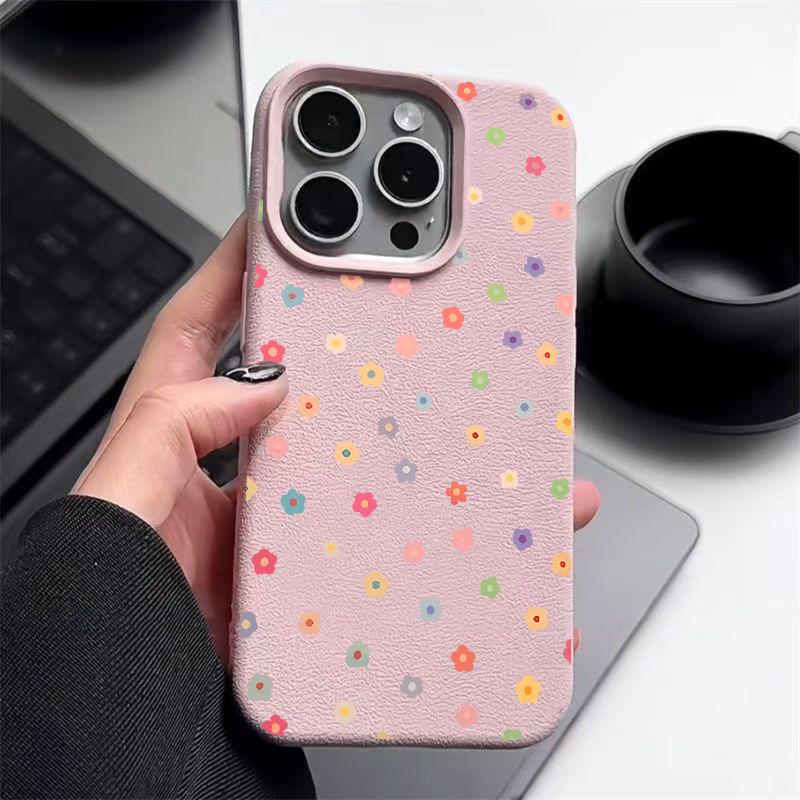 Cute Little Flowers Print Matte Slim Phone Case For iPhone 16 Pro Max 15 Pro 14 13 12 11 Leather Texture Shockproof TPU Soft Bumper Cover