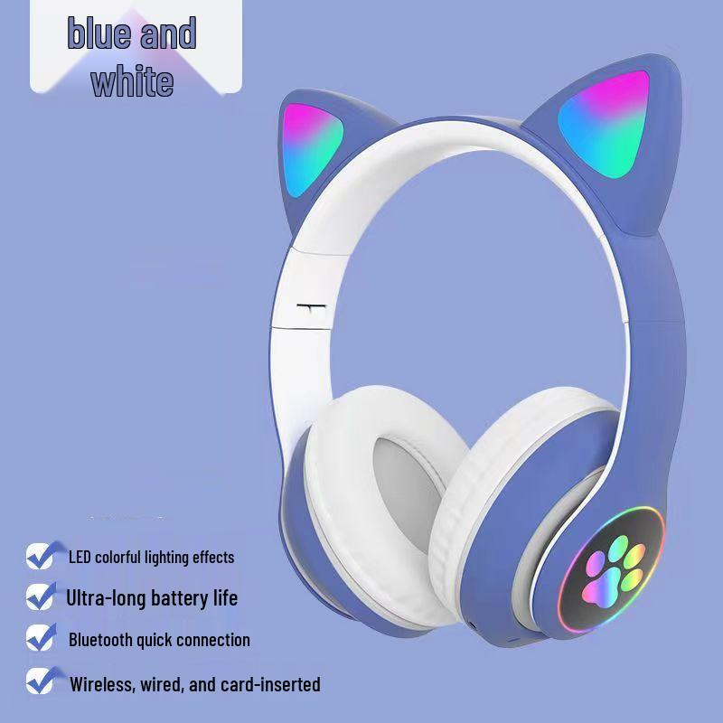 Светящиеся Bluetooth-наушники-повязка с ушками кошки STN28