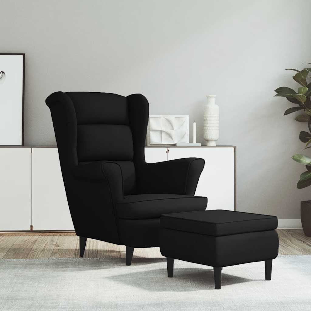 Velvet Armchair with Footstool Black