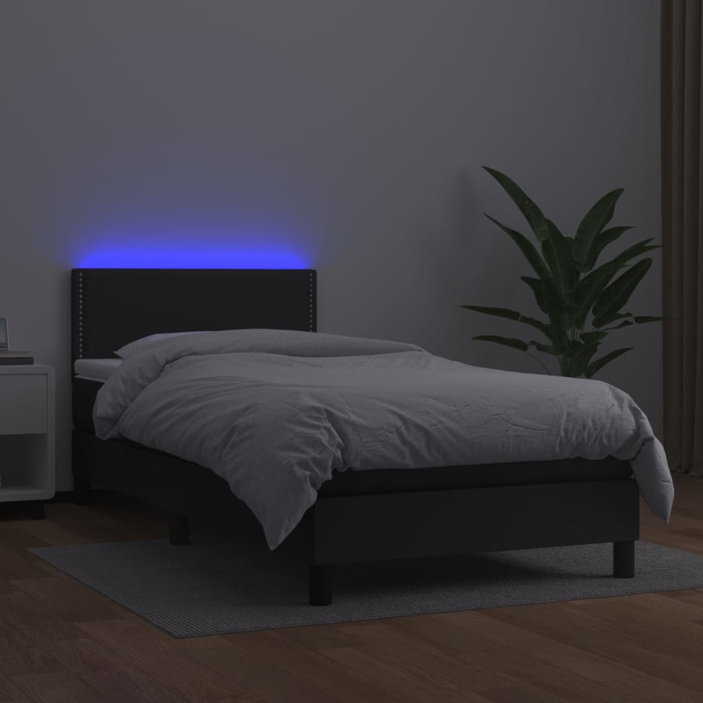 Vidaxl Łóżko Kontynentalne Z Materacem I Led Czarna Ekoskóra 80X200 Cm