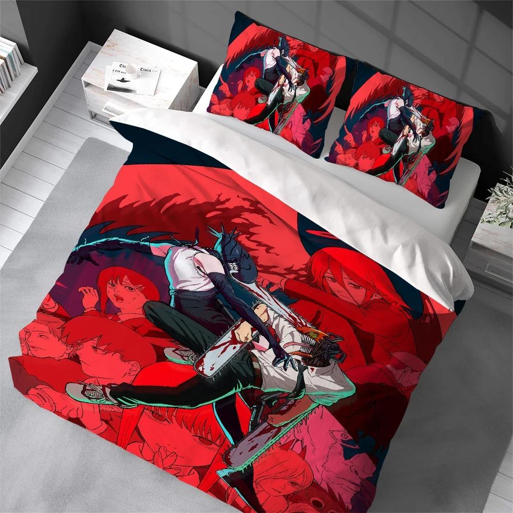 Anime C-Chainsaw Man Bedding Set Duvet Cover Pillowcase for Boys Adults Bedroom Decoration Single/Double/Queen Size Gift