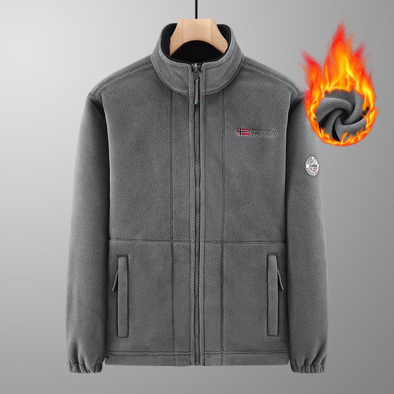 Men's Polar Fleece Stand-Up Collar Jacket: Autumn/Winter, Large Size, Sports & Outdoor, Warm Plus Velvet.