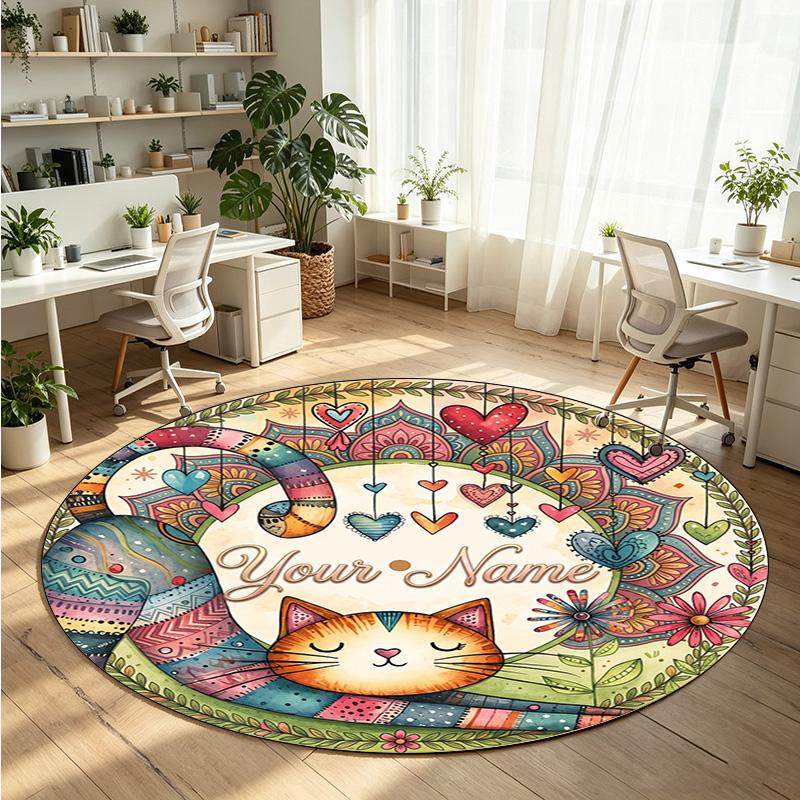 Mandala Ornament (252) Theme Round Crystal Velvet Rug Custom Name Text Personalized Floor Mat Home Decor Non Slip Crystal Carpet