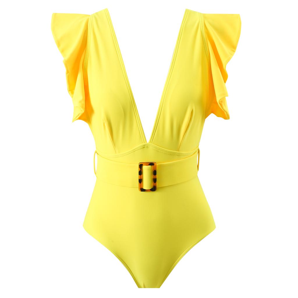 New Two-piece Solid Color Nylon Swimsuit Female One-piece Zipper Swimsuit Set