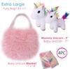Perfectto Design Unicorn Toys for Girls Ages 3-10 4-Piece Set - Mommy and Baby Plush Toy, Bag, and Doll Blanket. Unicorn Gifts for Girls Ages 3-8,