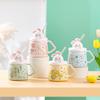 Family Suit Rabbit Ceramic Cup High Value Straw Cup with Lid Cute Cup Souvenir Gift Cup