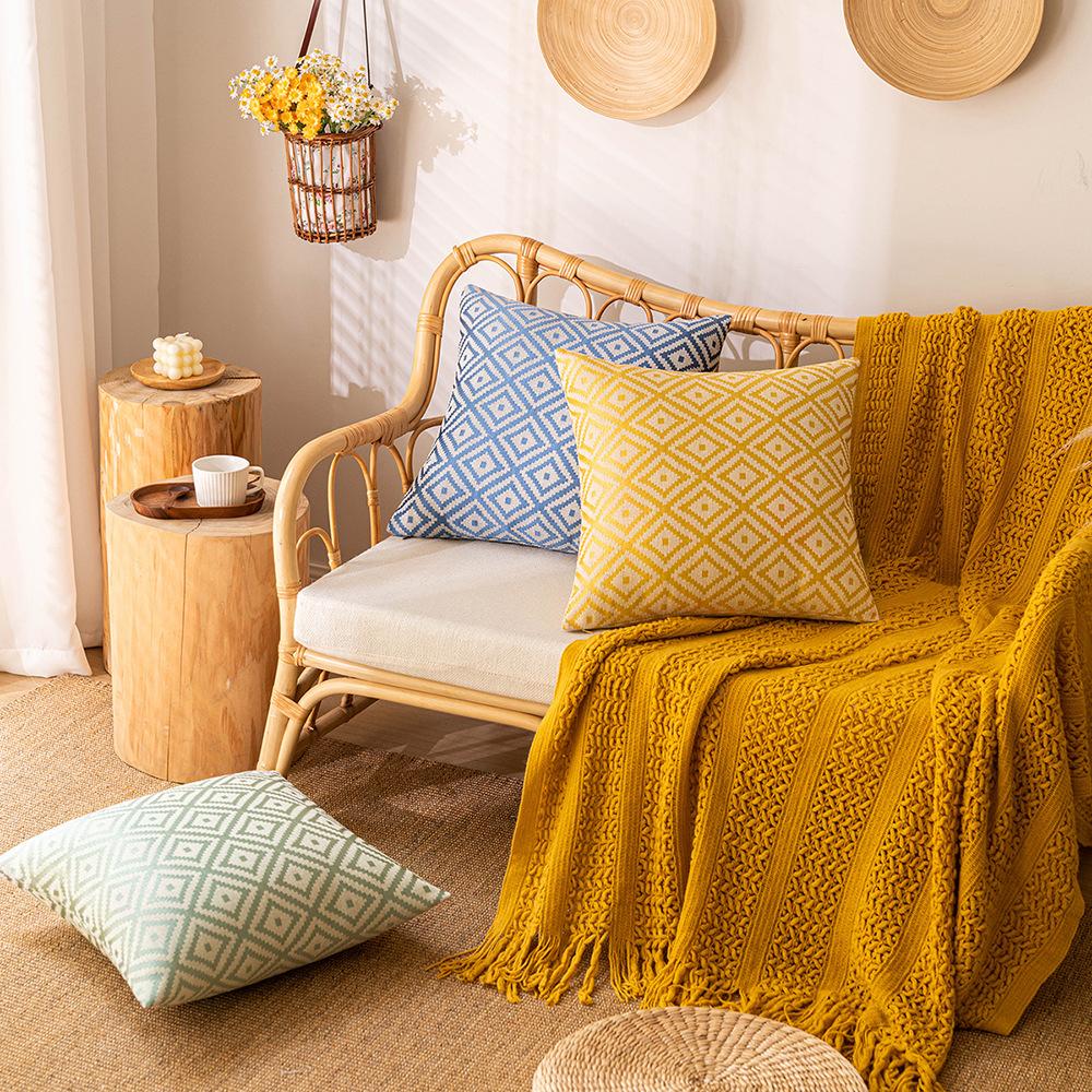 Двусторонняя жаккардовая наволочка, скандинавская плетеная, диванная подушка для гостиной, имитация хлопка и льна, простая вафельная, для прикроватной скамьи