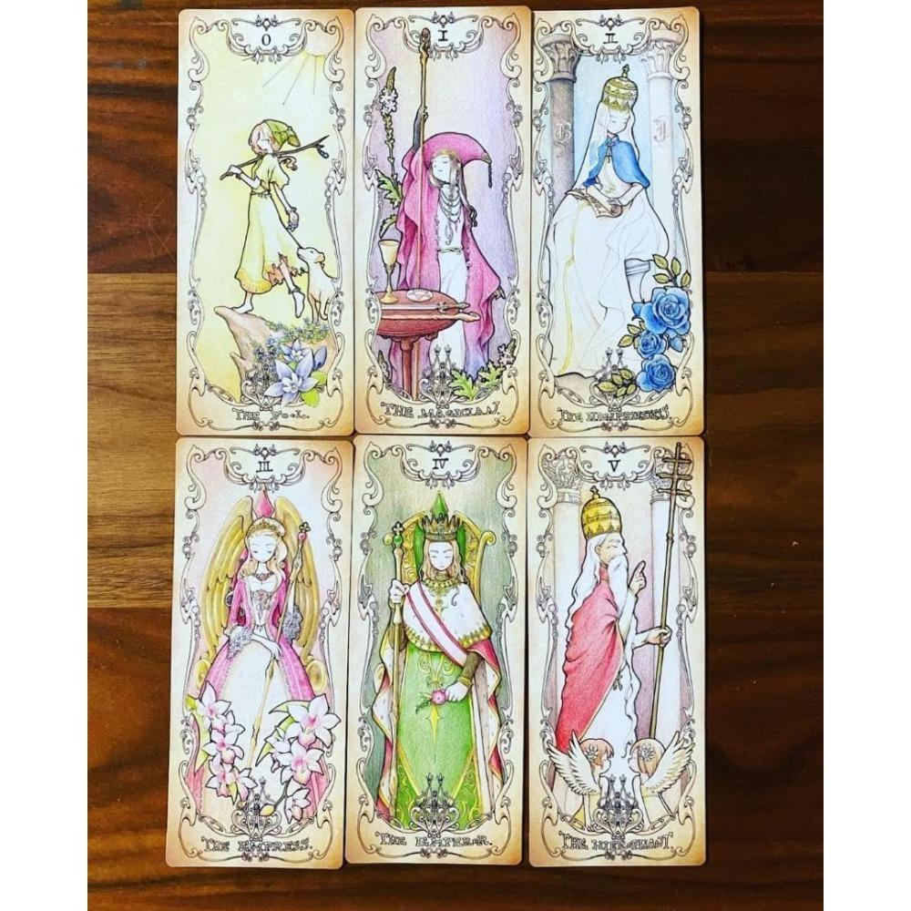 Low Scare Tarot 12*5.5cm 78 Pcs Cards Secretly Add The Language of Flowers Japanese Anime Style Cartoon Tarot Cards