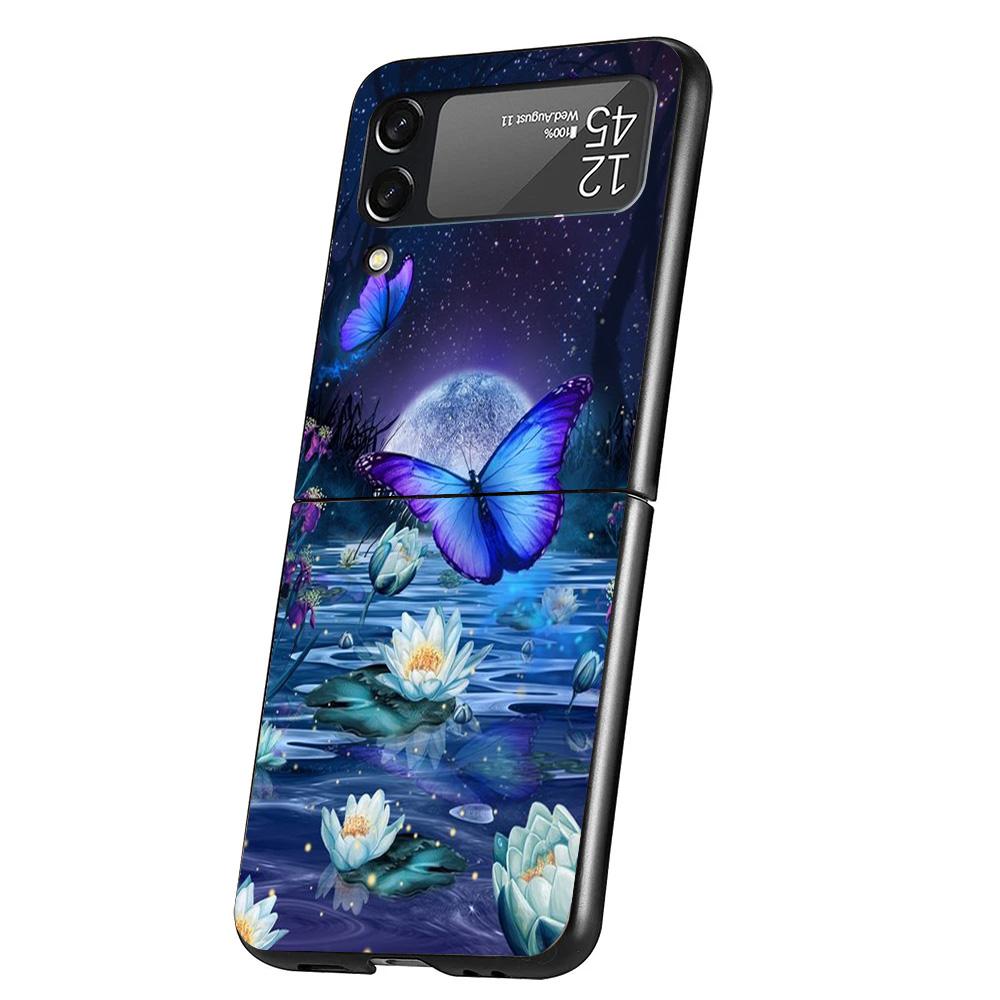 Blue Butterfly Beautiful Wing Cover Phone Case For Samsung Galaxy Z Flip 7 6 5 4 3 5G Flip7 Flip6 Flip5 Flip4 Flip3 Black Fundas