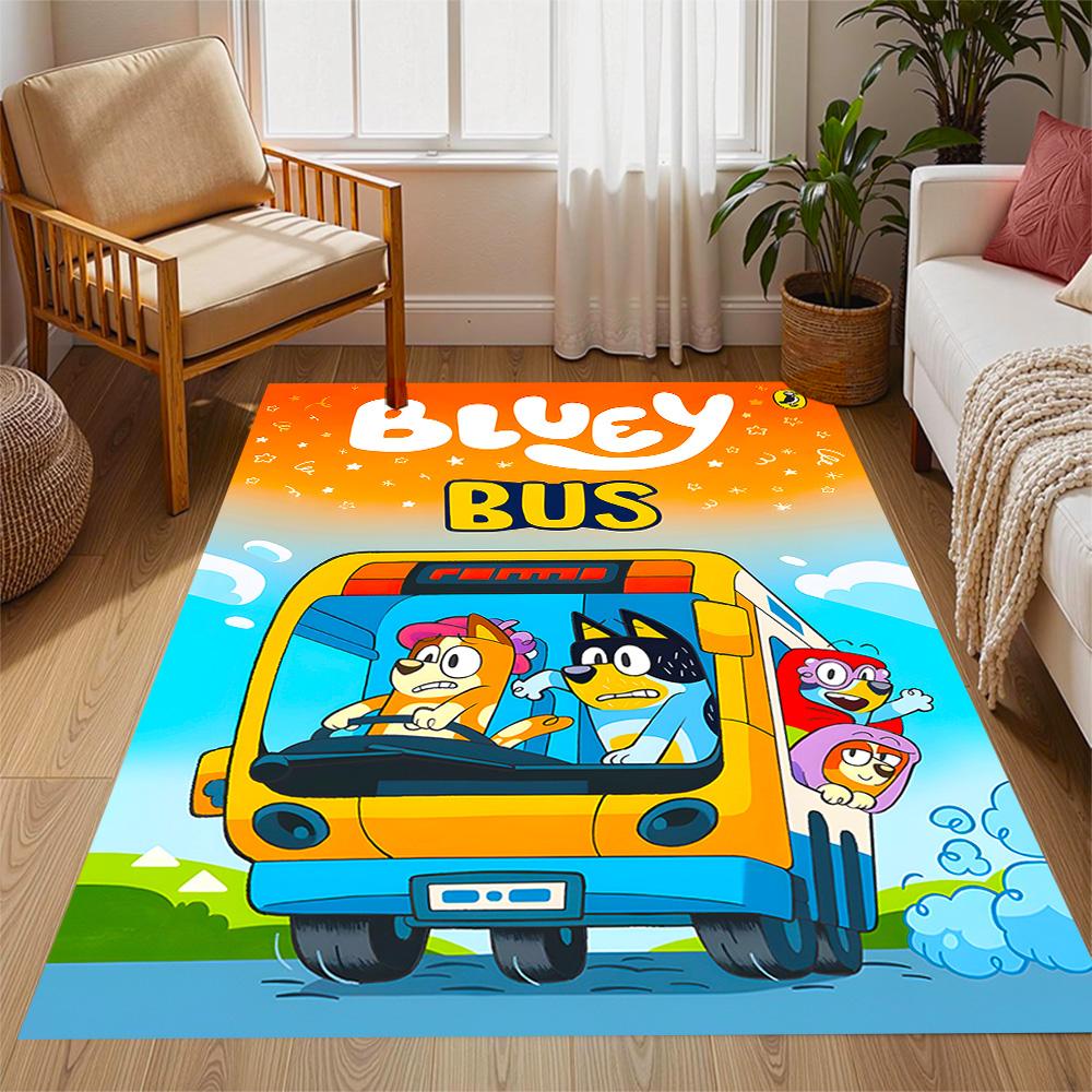 Bluey's Bus Adventure Themed Anti-Slip Rugs - Polyester Home Decor, Suitable for Bedrooms, Living Rooms, Doorways, Studios, and Decorations