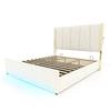 Velvet Bed with High, Padded and Quilted Headboard, Side Pockets, USB & LED, Hydraulic Lift System & Large Under-Bed Storage. 180×200cm