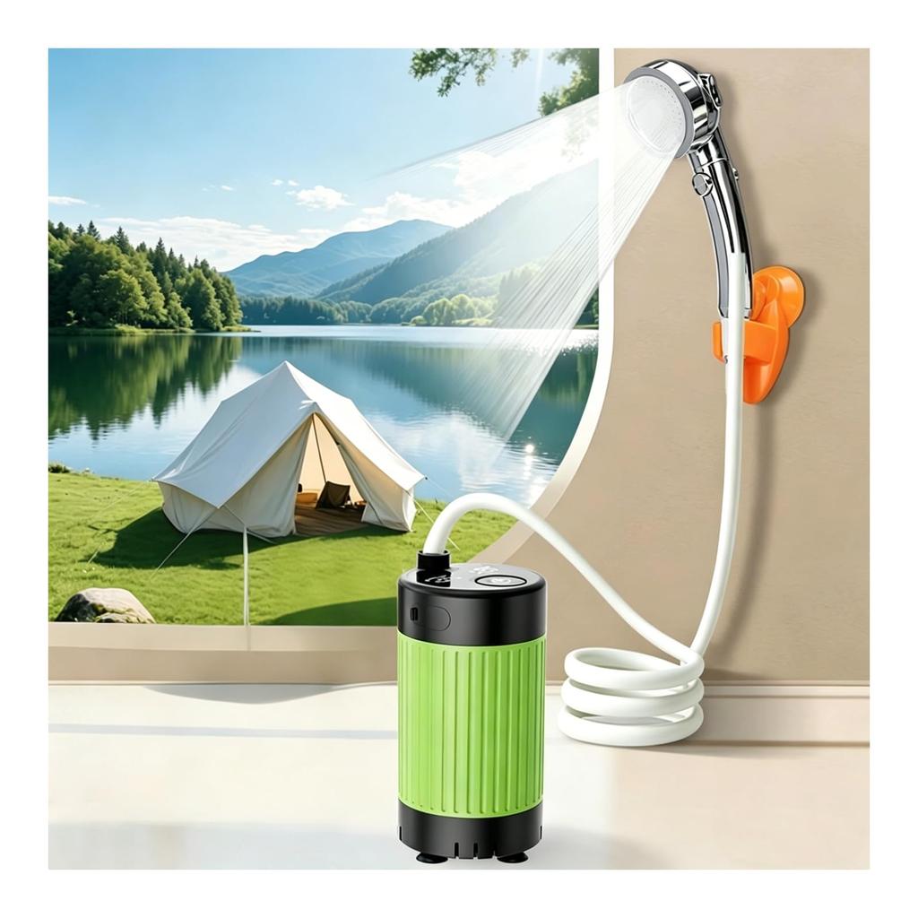 Portable Camping Shower Pump, Outdoor Handheld Shower with LED Display, 2 Water Flow Modes, Low Noise Water Pump for Camping, Hiking