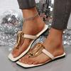 Модные летние новые женские шлепанцы на плоской подошве, модные сандалии для улицы, повседневные, пляжные, с открытым носком, с металлической пряжкой в качестве украшения, женские шлепанцы