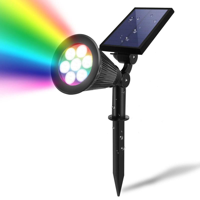 Садовый прожектор на солнечной батарее, RGB-изменяемая уличная гирлянда, ландшафтная лампа для газона, водонепроницаемая, для наружного освещения дома