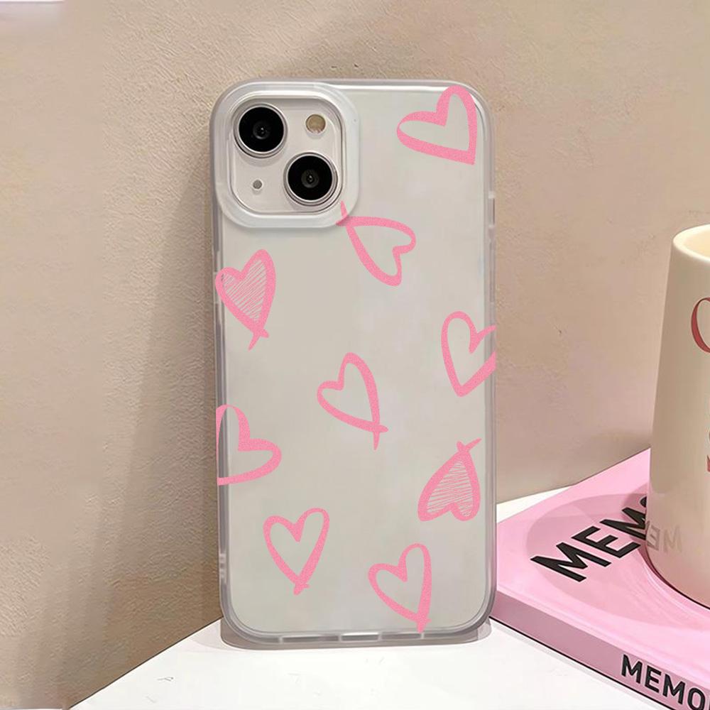 Love Heart Phone Case For iPhone 13 Case for iPhone 11 15 16 12 14 Pro Max Mini Shockproof Translucent Clear Cover Soft Funda