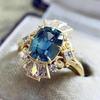 Three Heroes Gold-Plated Zircon Rings with Irregular Aquamarine Design for Women