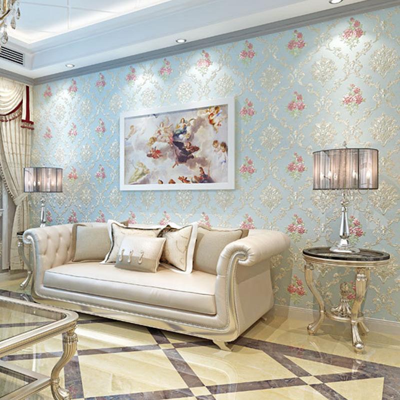 1PC Wallpaper Living Room Self Adhesive Pastoral Style Wall Sticker Embossed Non Woven Fabric Home Decoration Wall Decals 3D