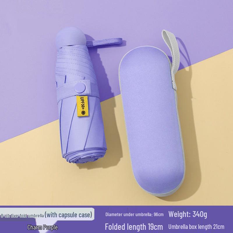 Женский мини-зонт двойного назначения: Компактный пятисложенный дизайн, Утолщенная ткань, Черный клей для защиты от УФ-лучей, Возможность нанесения логотипа на заказ