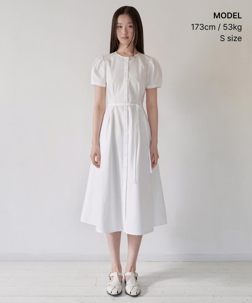 MUSINSA STANDARD WOMAN Женское длинное платье из поплина с пышными рукавами [Белый]