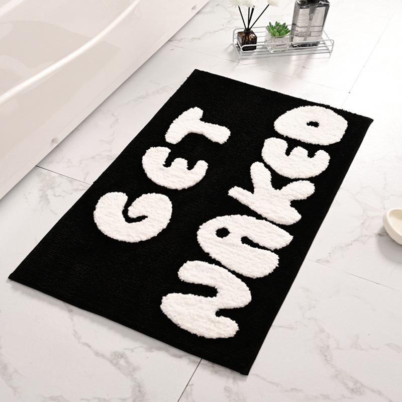 Inyahome Black and White Get Naked Bath Floor Mats Luxury Soft Absorbent Plush Microfiber Bathroom Rugs Carpet Farmhouse Decor