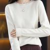 Women Knitted Sweater Round Neck Long Sleeve Ribbed Trim Pullover Sweater Solid Color Loose Hem Knitwear