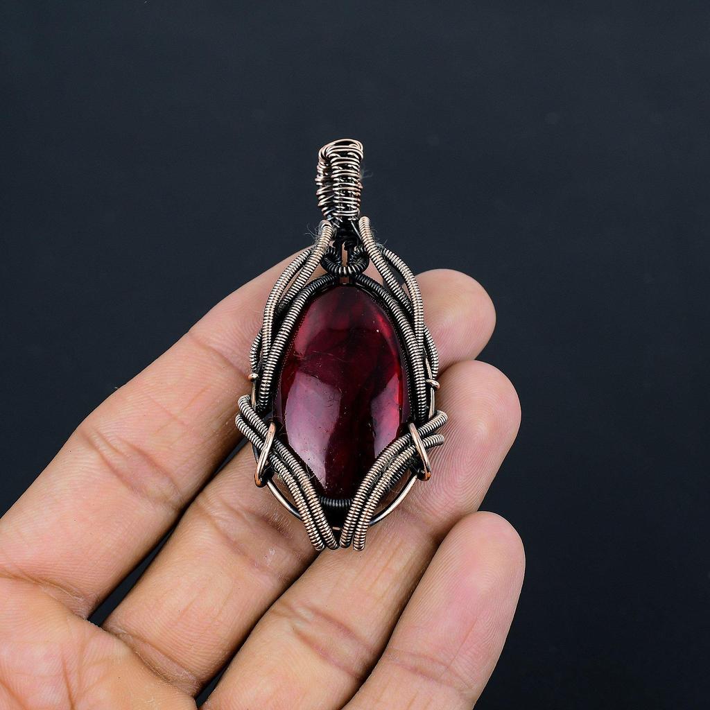 Подвеска из красного лабрадорита, украшение, обернутое медной проволокой 999 пробы, подвеска с драгоценным камнем, ювелирное изделие ручной работы, свадебный подарок