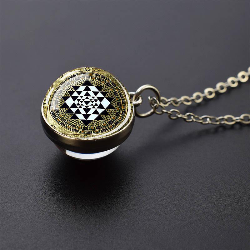 Сакральная геометрия-куб Метатрона, ожерелья Шри Янтра Мандала, двустороннее стеклянный шар, кулон, ожерелье, буддийское ювелирное изделие для йоги, подарок