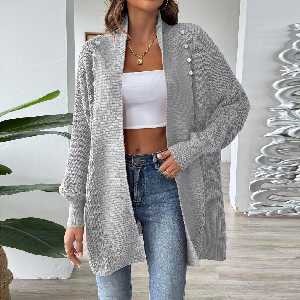Women's  And Winter Outerwear, Fashionable Loose Sweater, Pearl Studded Cardigan