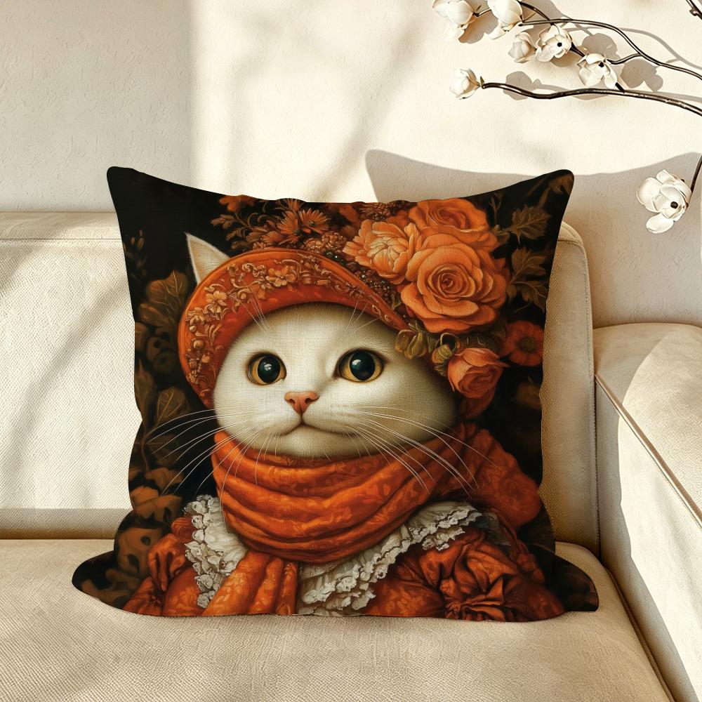 Art CCute Cat Printing Decorative Cushion Cover Pillow Case Antidustmite Pillowcase Silky Short Plush Sofa Cushion Cover hot
